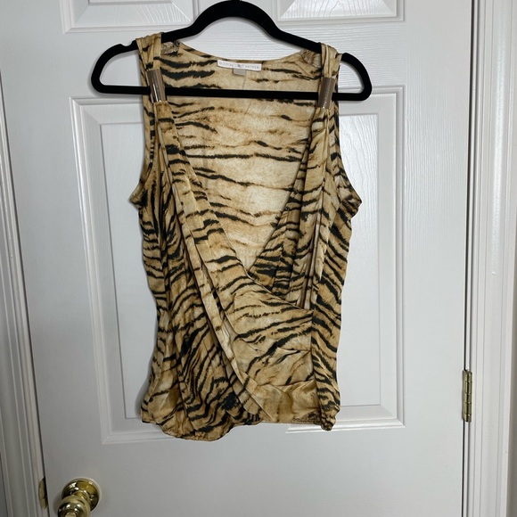 Boston Proper deep V-neck tiger print sleeveless blouse | 12 - Picture 1 of 9